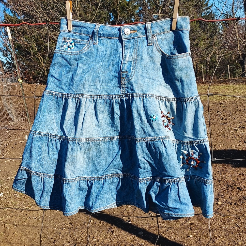 Girls Arizona Jean Co. Beaded Denim Skirt